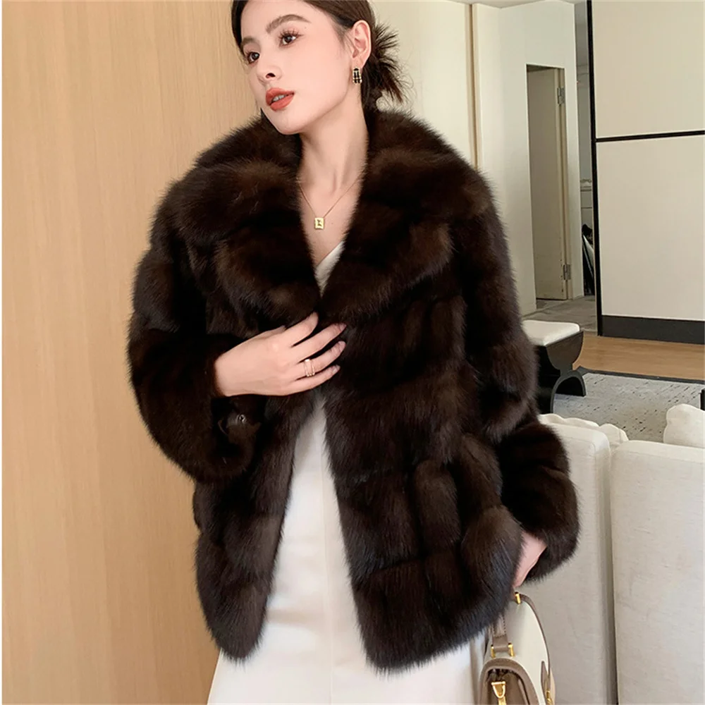 High-Quality Winter Plush Faux Fur Coats Women Brand Fluffy Sable Fur Outerwear Overcoat Girl With Thick Furry Warm Jacket