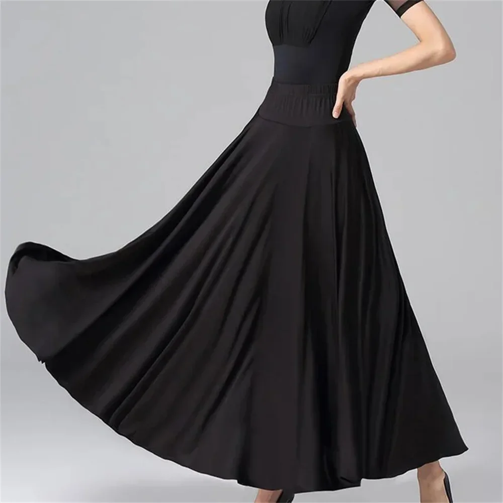 Traje de actuación con volantes y cintura elástica para mujer, falda oscilante de Flamenco español, faldas largas sólidas para baile de salón, alta