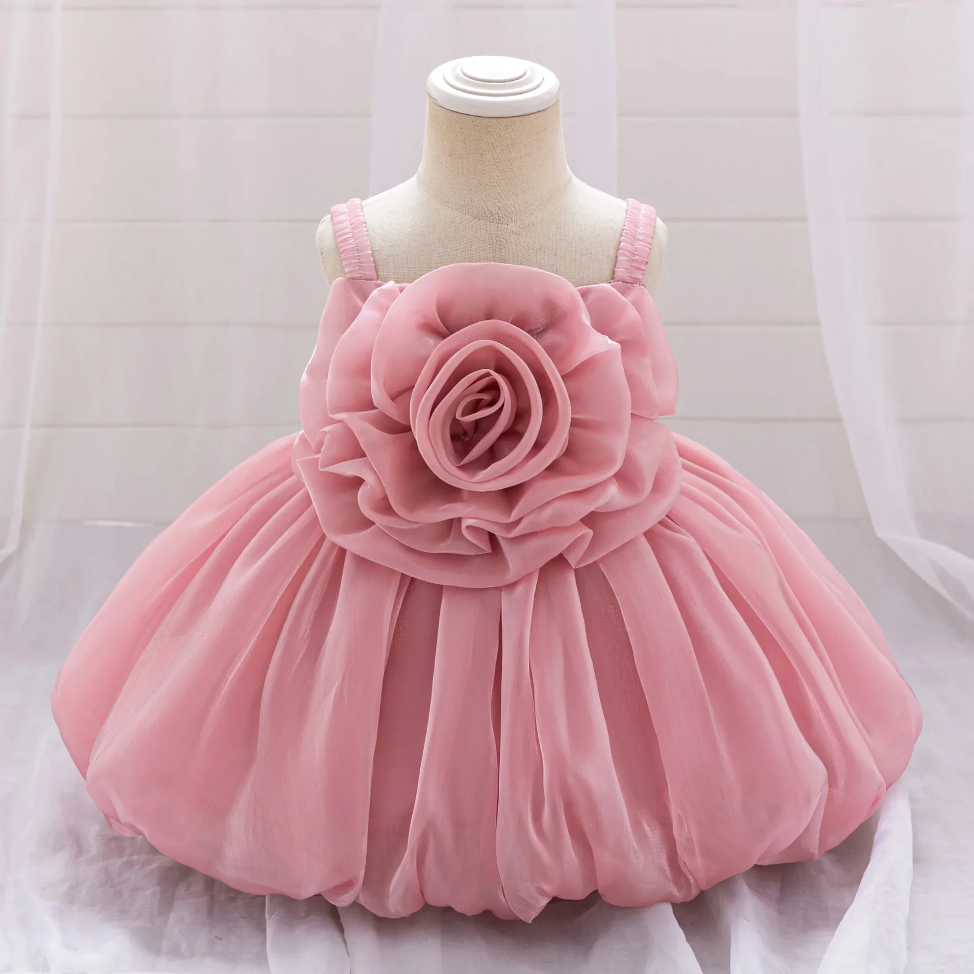 

Элегантное тюлевое платье с цветочным узором для маленьких девочек, детская одежда для свадьбы, дня рождения, детское 3d цветочное платье из органзы на тонких бретельках