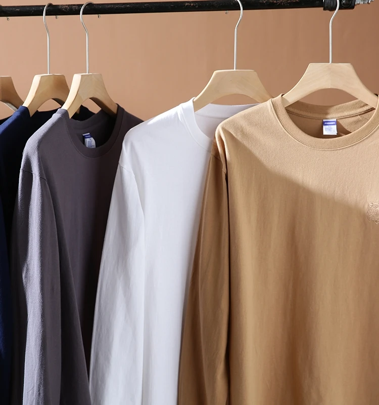 Heavyweight Tiger Head Embroidery Long Sleeve round Neck T-Shirt Pure Cotton Men's Autumn Fashionable  Color Standard Fit