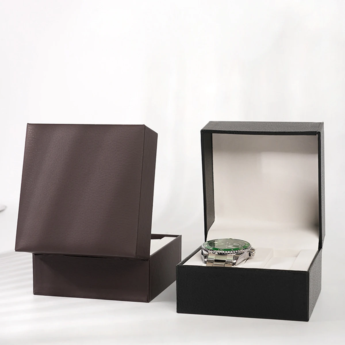 

Коробка для хранения часов из полиуретана с зерном личи, витрина для одиночных часов, держатель для наручных часов, дорожный органайзер для ювелирных изделий, часов для мужчин, подарок