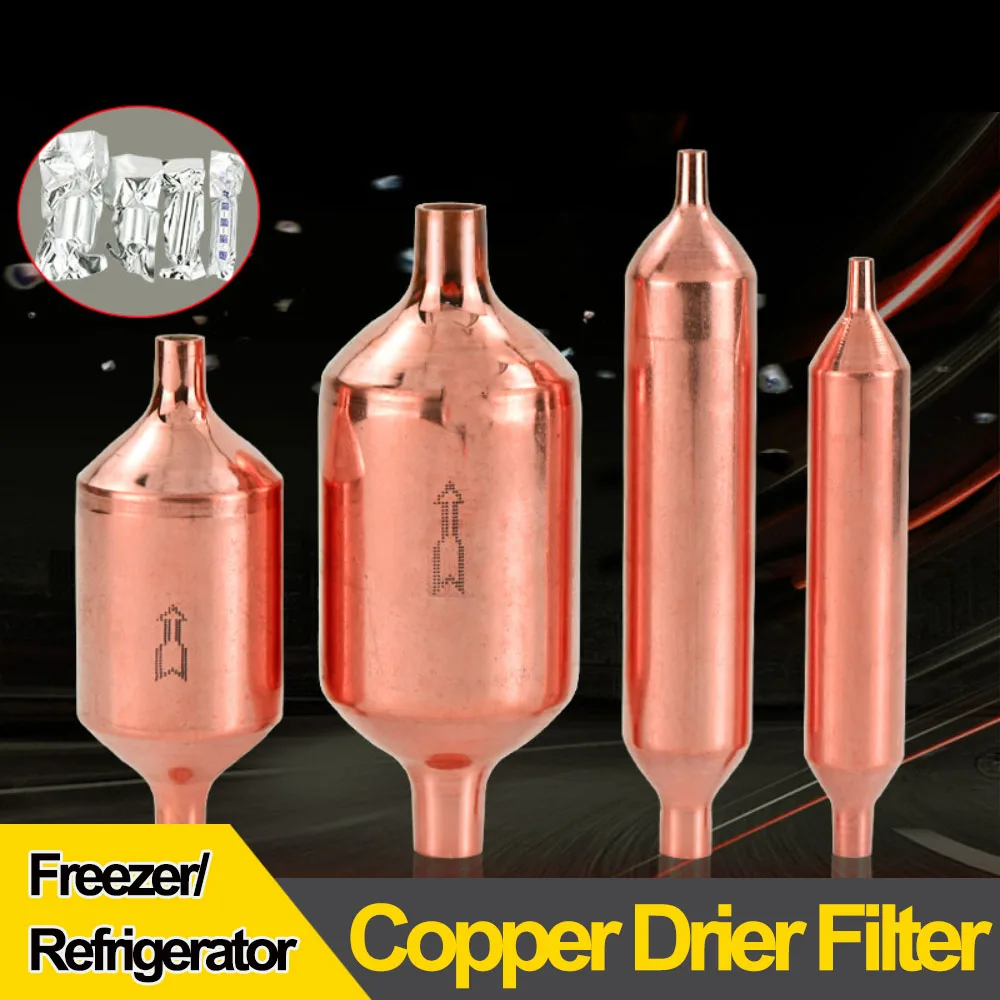 Copper Drier Filter Single Tube Refrigerator Freezer Universal Refrigeration Parts Replacement for Repair