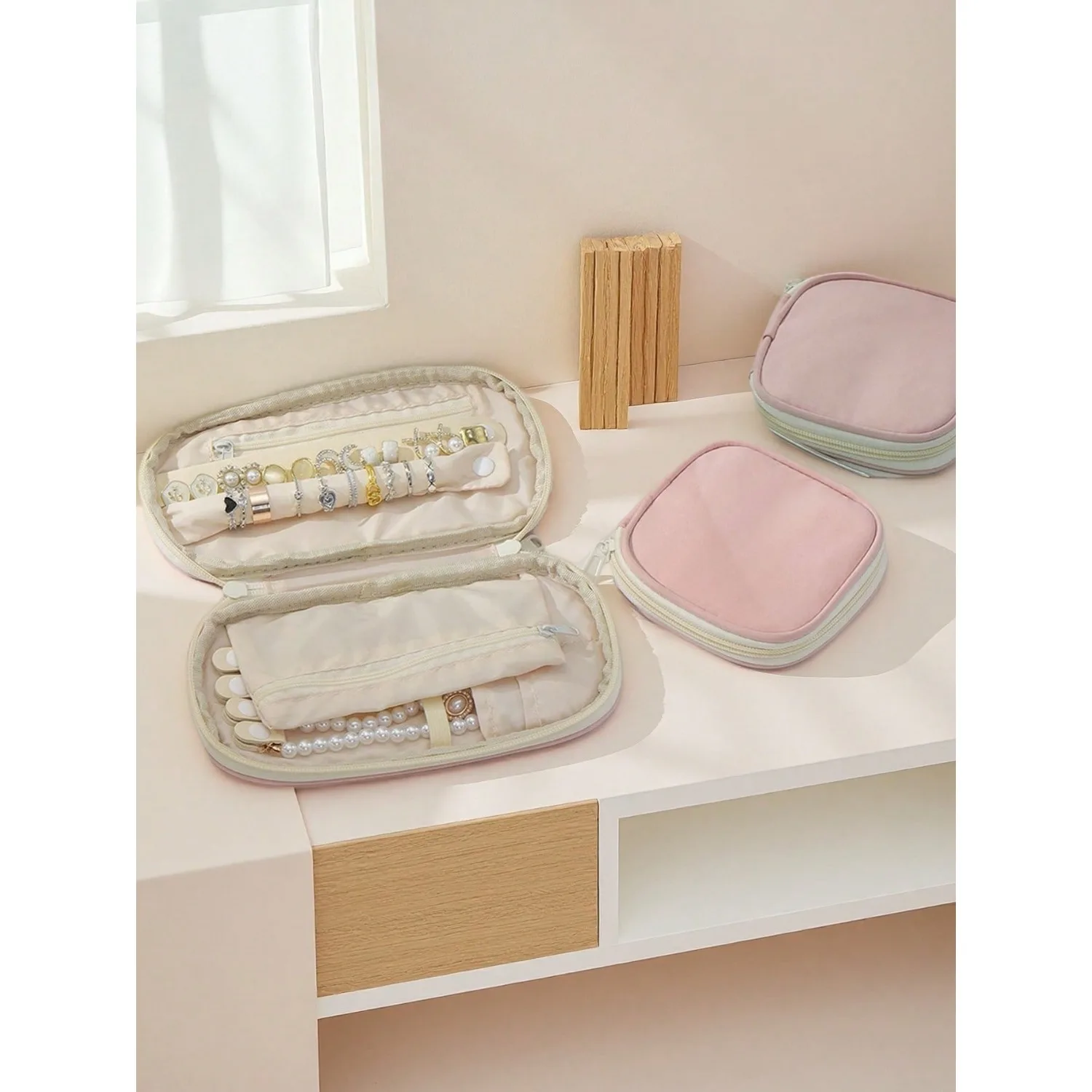 1pc Women's Fashion Storage Bag Travel Large Capacity Jewelry Organizer Box For Accessories, Earrings, Rings