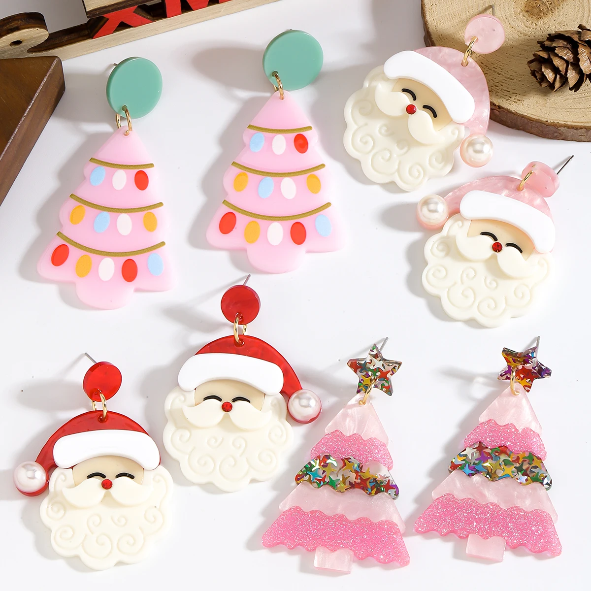 Christmas Tree Santa Claus Pendant Earrings Colorful Christmas Tree Lights Acrylic Earrings Festival Party Women Jewelry Gifts