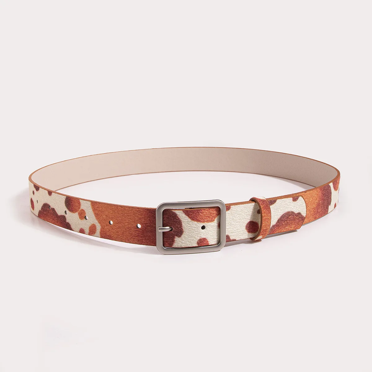 1pc Mao Mao Belt Millennium Style Retro Square Buckle Cow Pattern Fake Ma Mao PU Women\'s Belt Versatile Belt Jeans Pants Belt