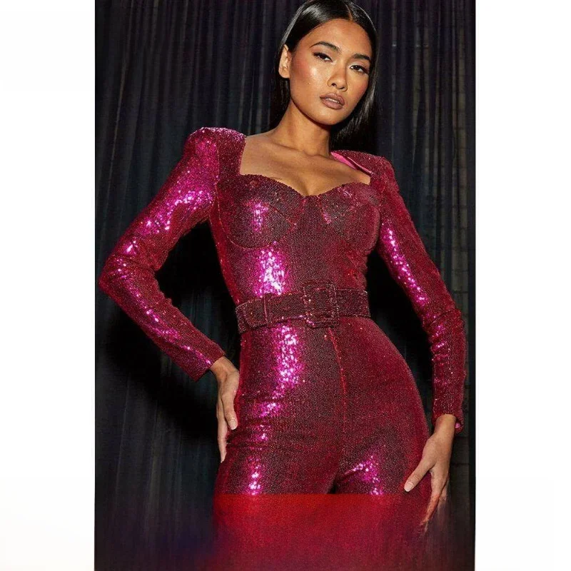 

Комбинезон iny с пайетками, женские длинные пояса длиной до пола, уличные брюки с низкой талией, прямые брюки, весенний сезон, обычные...