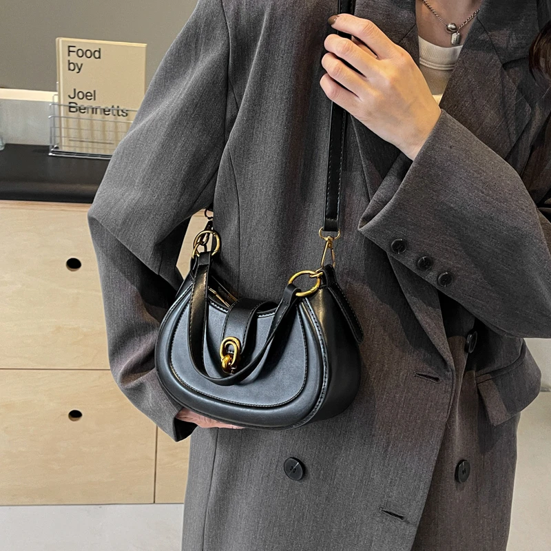 Saddle Single Shoulder Bags For Women 2024 Designer Trend Leather Small Underarm Crossbody Handbag And Purse Retro Female Bag