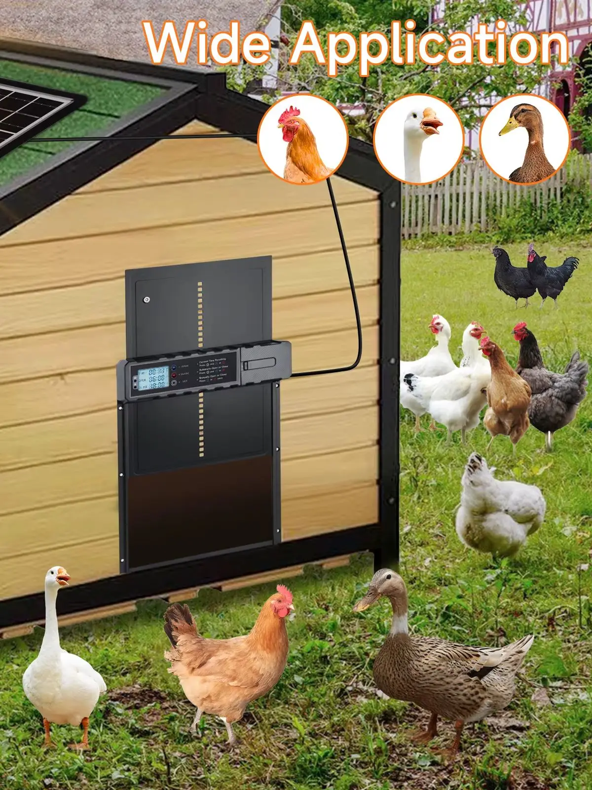 Automatische kippenhokdeur op zonne-energie met oplaadmogelijkheid en zonne-energievoorziening, aluminium automatische kippenhokdeur met anti-knel timerfunctie - afbeelding 2