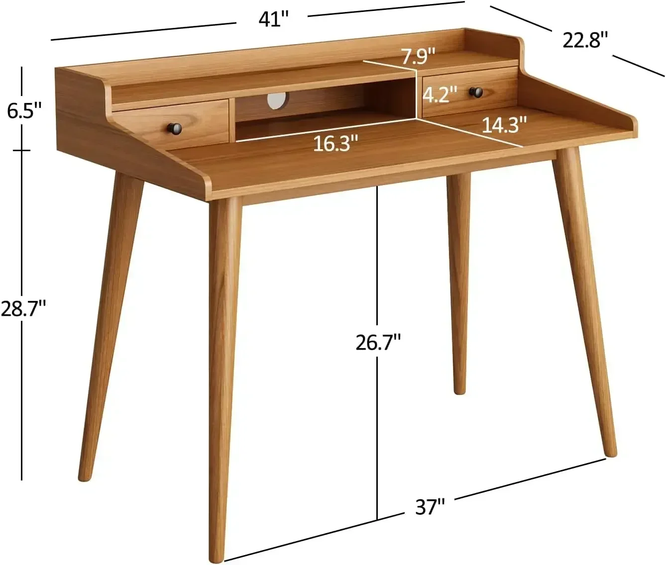 

Письменный стол XMSJ в стиле Mid-Century Modern, 41 дюйм, деревянный, для домашнего офиса, для компьютера или ноутбука, с подставкой для монитора и открытыми отсеками для хранения