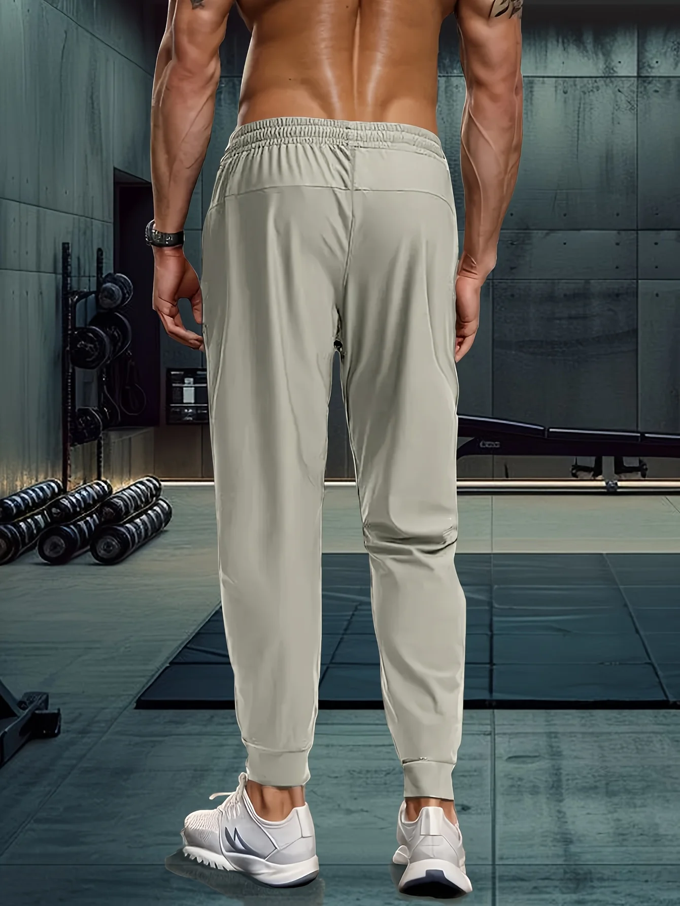 Herren Geschenkset: 3-teilige Lässige Sport-Jogginghose aus Eisseide, Atmungsaktiv, Erfrischend, Elastisch, Schnelltrocknend, Grau – Detail 5