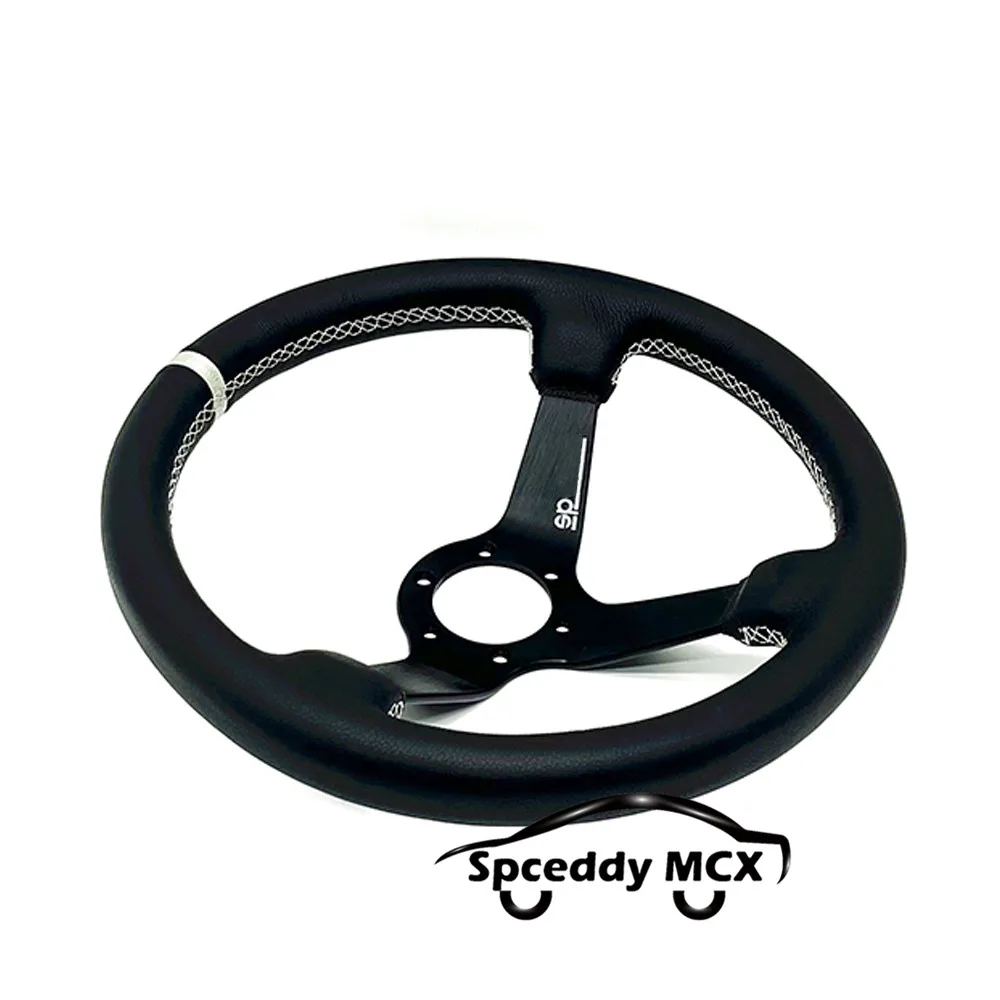 14inch/350mm For Sp Style Real Leather Racing Sport Steering Wheel Deep Dish  Black Blue