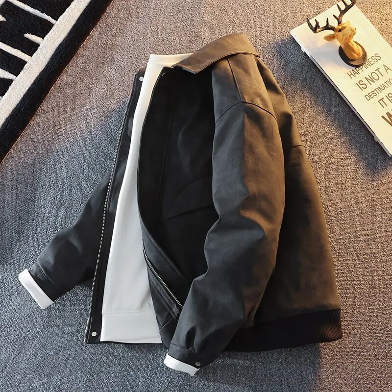 

Fashionable Men's Cool Collar Casual Breathable Jacket American Retro Spring Autumn Comfortable Trend Imitation Leather Jacket