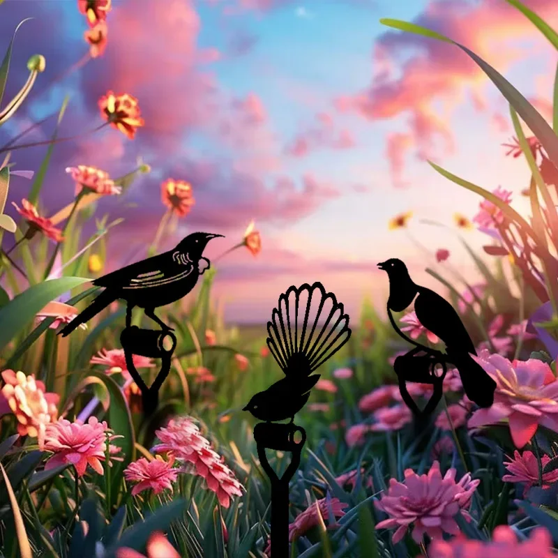 1pc Creative Courtyard Grass Silhouette Bird Ground Insertion Garden Wrought Iron Decoration Outdoor Scene Plugin Home Crafts