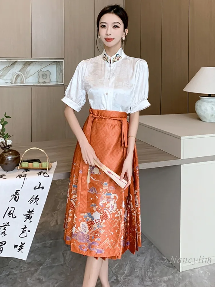 New Chinese Style Skirt for Women Improved Hanfu Horse-Face Skirt Daily Commute Spring and Summer Ladies Skirt Faldas Mujer