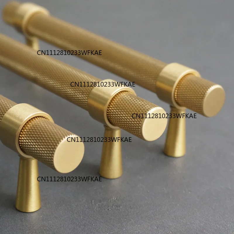 Long Knurled Handle Kitchen Cabinet Door Handles Drawer Pulls Solid Brass T Bar Bedroom Knobs Wardrobe Decor Furniture Hardware