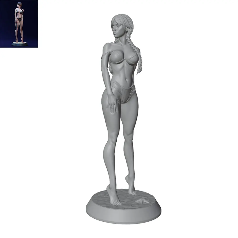 1/24/12/6 Beach Swimsuit Casual Girl, Cute and Sexy Girl Resin Model Kit, GK Mini 3D Printed Gray Model Statue, Unpainted