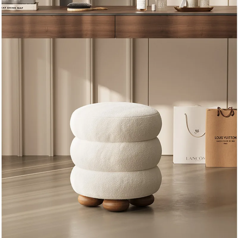 

Bedroom Cosmetic Stool Premium Vanity Chair Light Luxury Makeup Seating Creamy Single Ottoman Soft Lamb Wool Furnishing