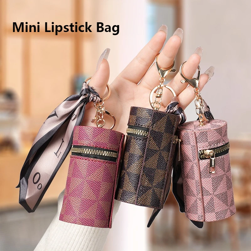 

Elegant Scarf Lipstick Bag - Convertible Hanging Bag Charm with Metal Zipper (Cosmetic/Coin/Earphone Organizer for Women Gift)