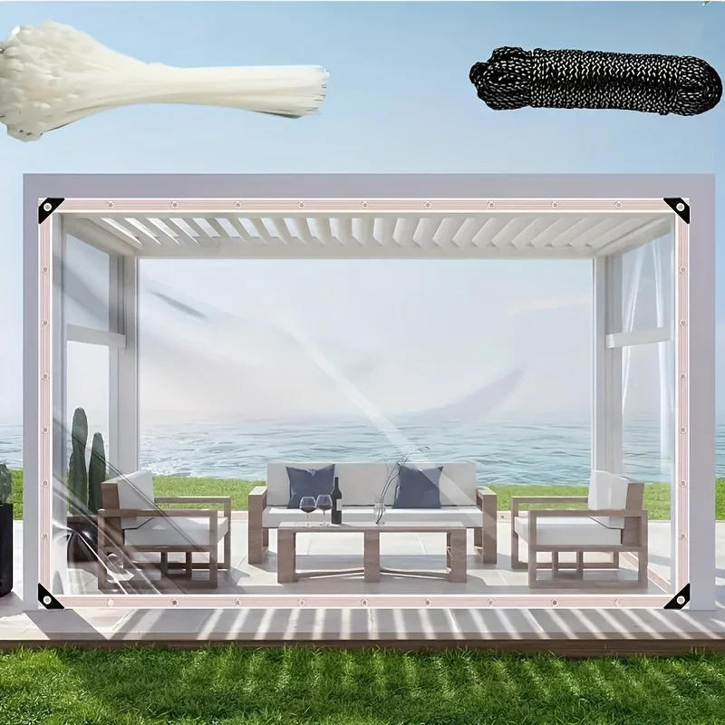 

Прозрачный водонепроницаемый брезент для улицы с уплотнительным кольцом — устойчивый к тяжелым дождем и сильным ветром, подходит для навесов на крыльце и