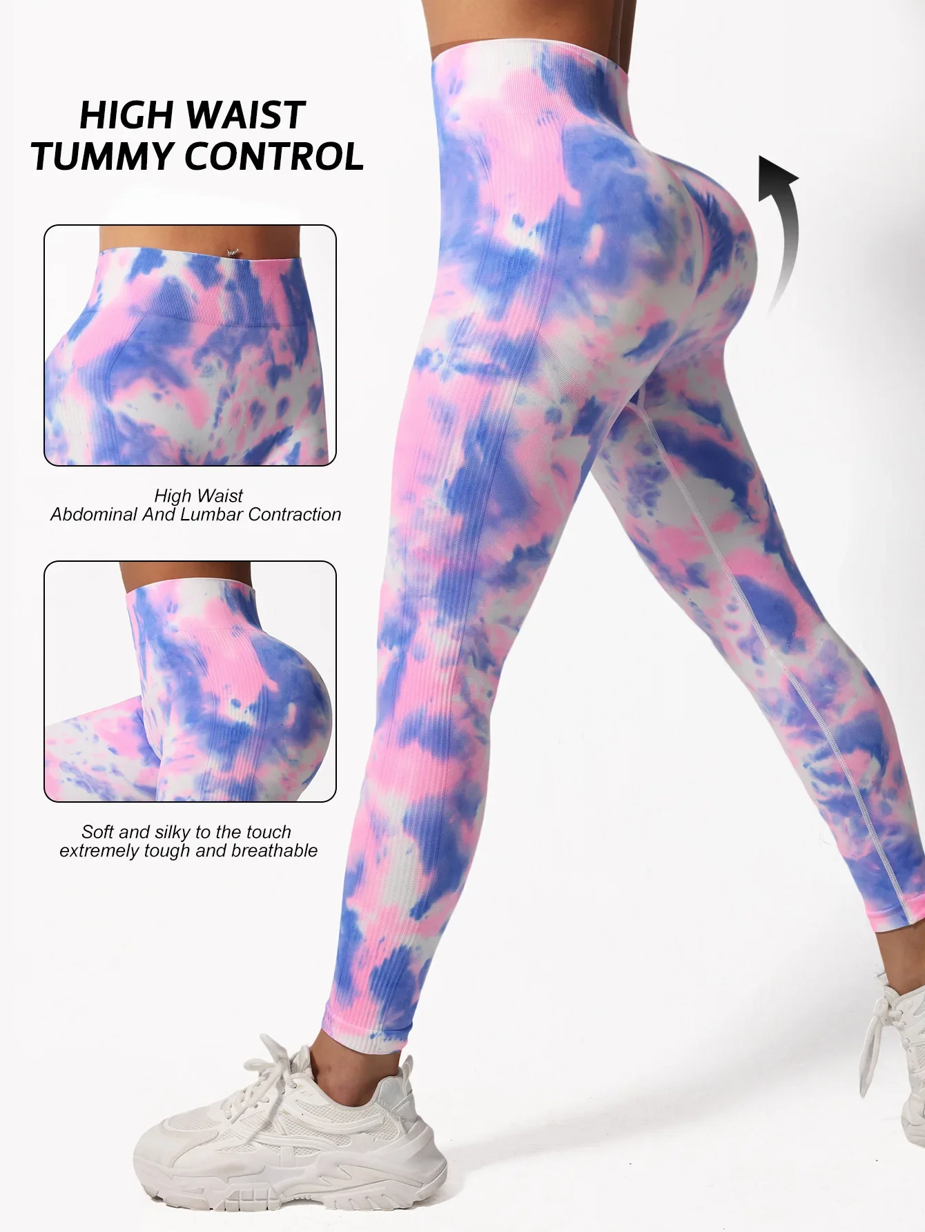 

New Tie Dye Yoga Tights Seamless High Stretch Tummy Control Gym Leggings Butt Scrunch Fitness Running Exercise Pants Yoga swing