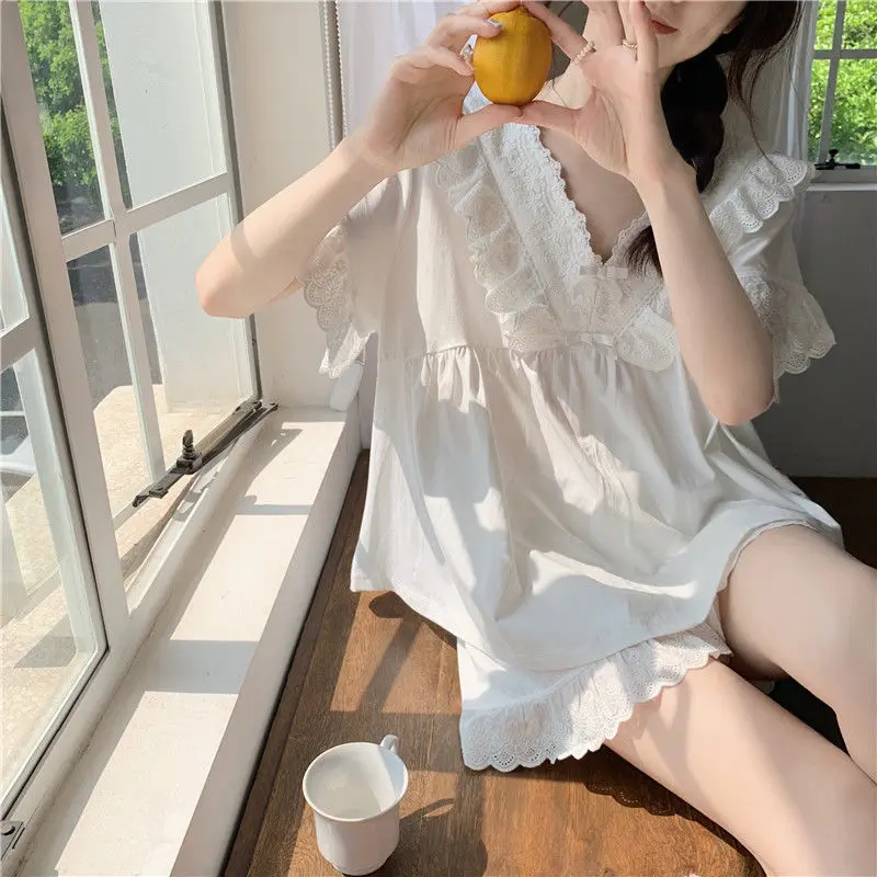 Pajama Sets Women Ruffles Minimalist Pure Design Elegant Fashion Daily Lounge Wear Summer V-neck Sexy Sweet Korean Style Ladies