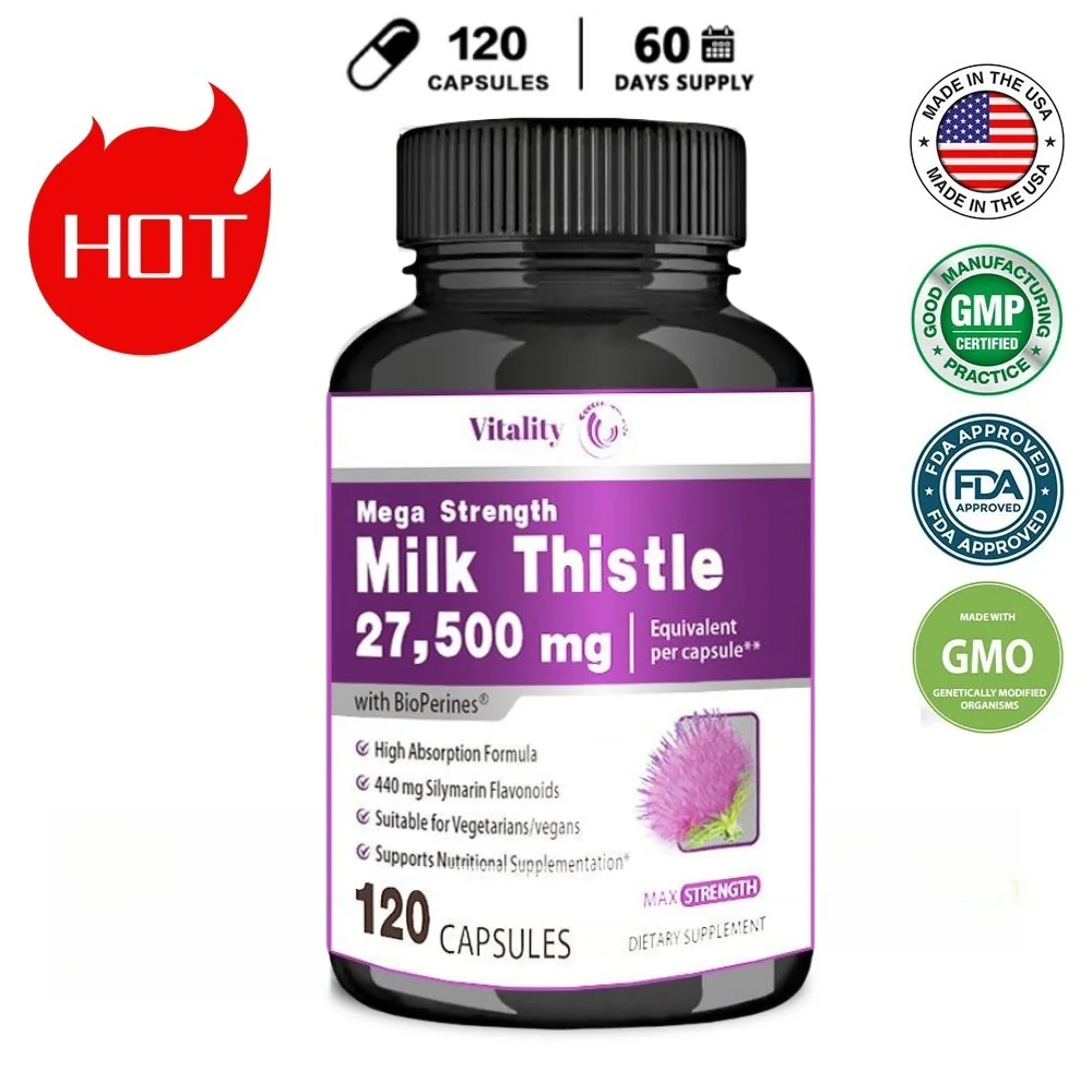 

Vitality Milk Thistle - Liver Supplement & Cleanse Support for Maintaining Healthy Liver Function - 30/60/120 Vegan Capsules