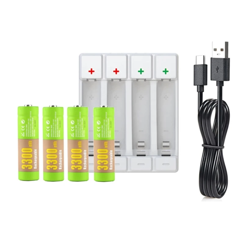 4-Channel Lithium Battery with USB Charging Cable for AA AAA 1.5V Lithium Battery Rechargeable Lithium Batteries