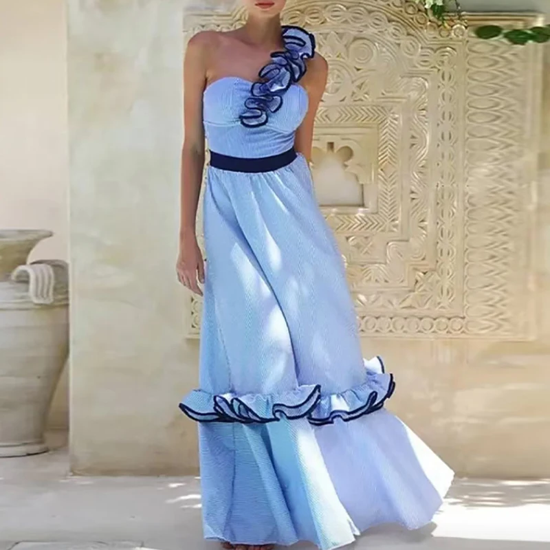 

Vacation style slanted collar jumpsuit and half skirt with unique lace design set cool summer new high waisted swimsuit set