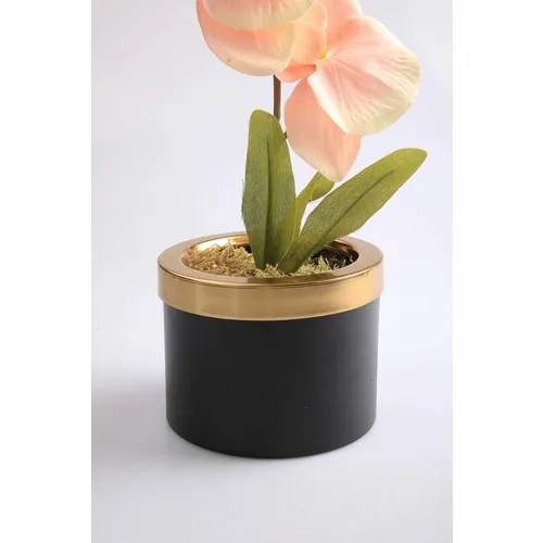 Kibrithane Flower Artificial Flower Metal Flower Pot Mini Salmon Fabric Orchid KC00200793