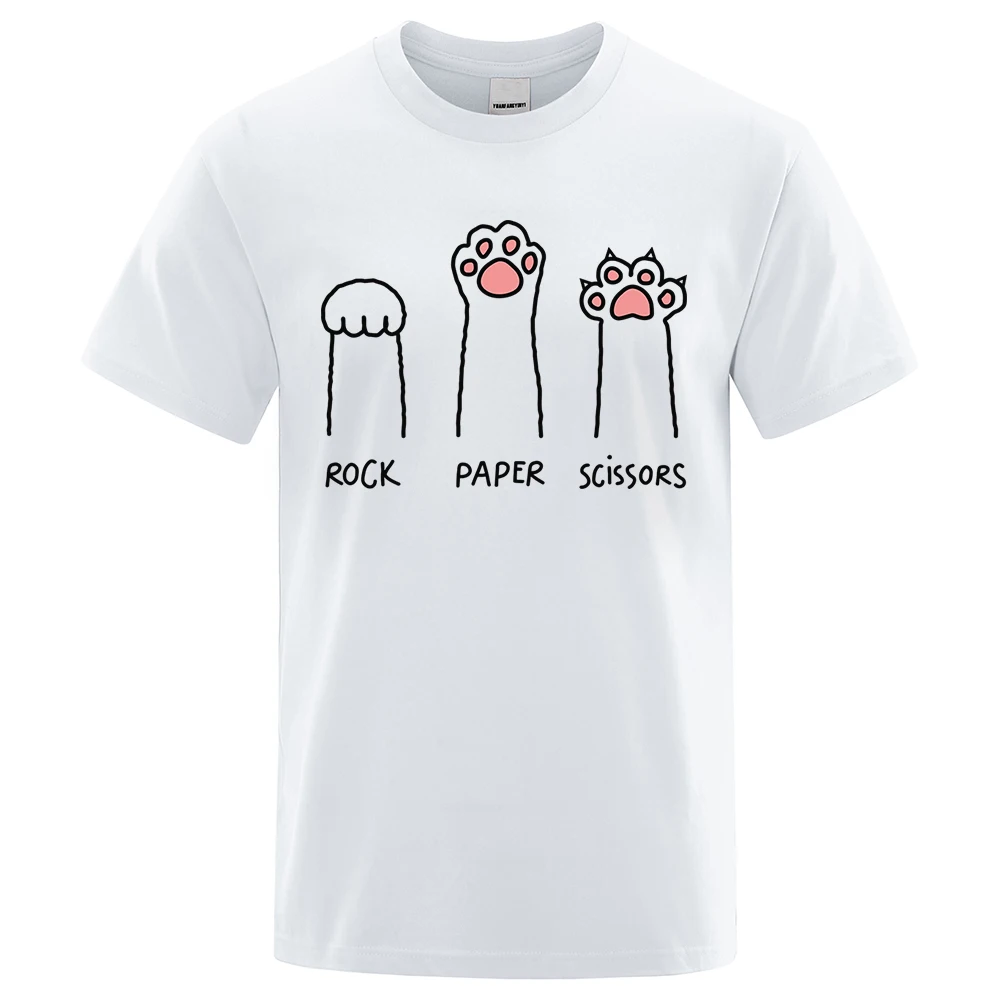 

Rock Paper Scissors Funny Cat Print Clothes Men Fashion Oversize T-Shirt Casual Crewneck Tops Summer Cotton Loose T Shirt Couple
