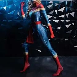 Adults Female Halloween Carol Danvers Cosplay Costume Superhero Zentai Suit Woman Bodysuit Party Jumpsuit