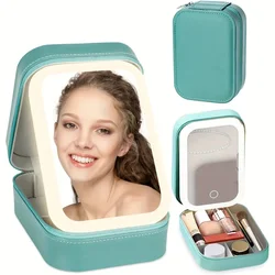 Foldable Makeup Mirror Storage Box with LED Multifunctional Jewelry Cosmetics Storage Box Large-capacity Make Up Storage Box