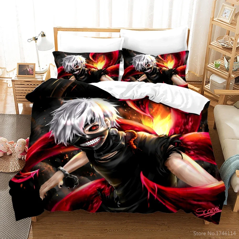 Horror Anime Tokyo Ghoul 3D Bedding Set Duvet Cover Set Quilt Cover Pillowcase Home Textile Bedclothes Twin Full Queen King Size