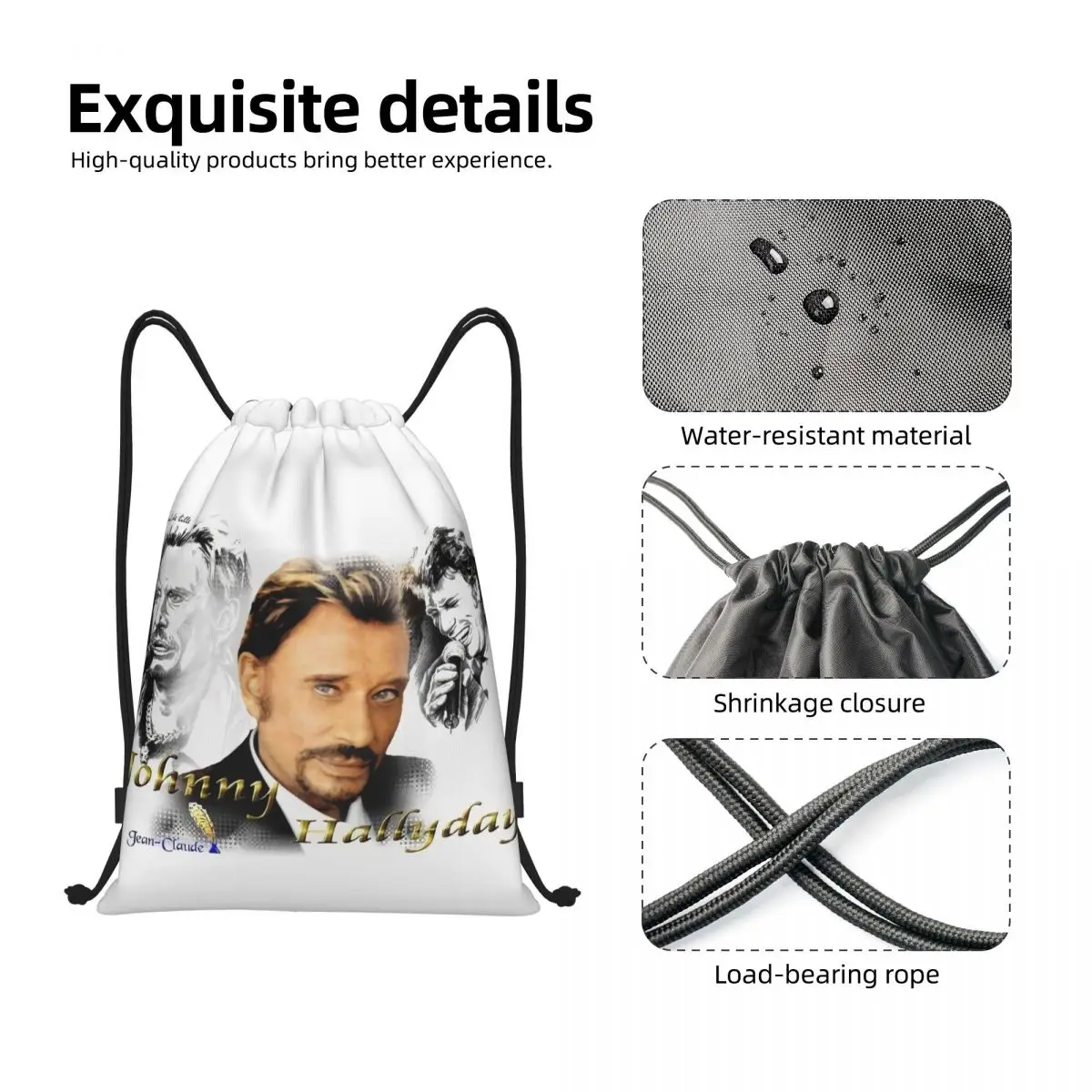 Rock Johnny Hallyday-mochila con cordón para hombre y mujer, bolsa deportiva para gimnasio, Singer francés, Shopping Sackpack