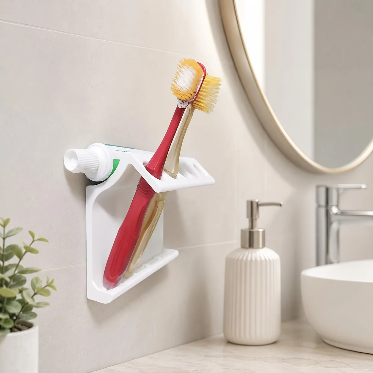 3D Printed Toothbrush Holder Wall Mounted No Drill Hanging Toothbrush Organizer Rack for Bathroom Makeup Brush Storage