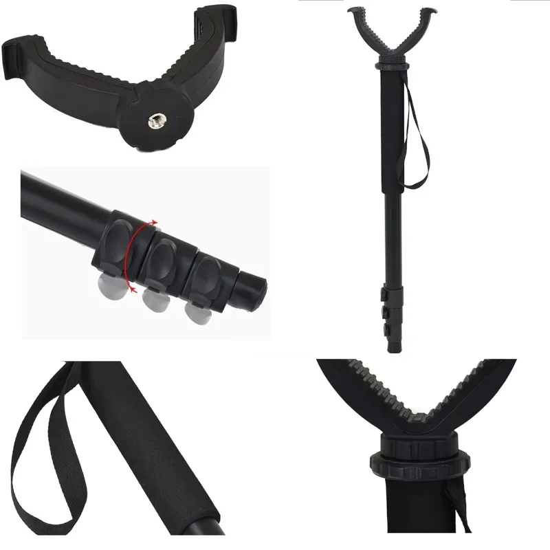 V Shaped Rotating Yoke Monopod Aluminum Hunting Shooting Accessory Telescopic Stick With Shoulder Strap For Outdoor Use