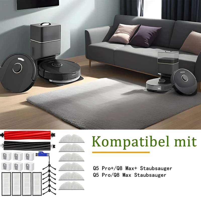 ل Roborock Q8 Max / Q8 Max +/Q5 Pro/Q5 Pro + مكنسة كهربائية فرشاة جانبية رئيسية فلتر Hepa ممسحة أكياس استبدال أجزاء