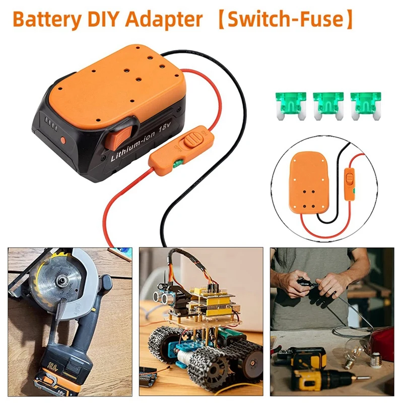 DTA6 Battery Adapter for Ridgid/AEG 18V Battery with Switch Fuses & Wire Terminals, Power Tool Battery Converter Kit for DIY