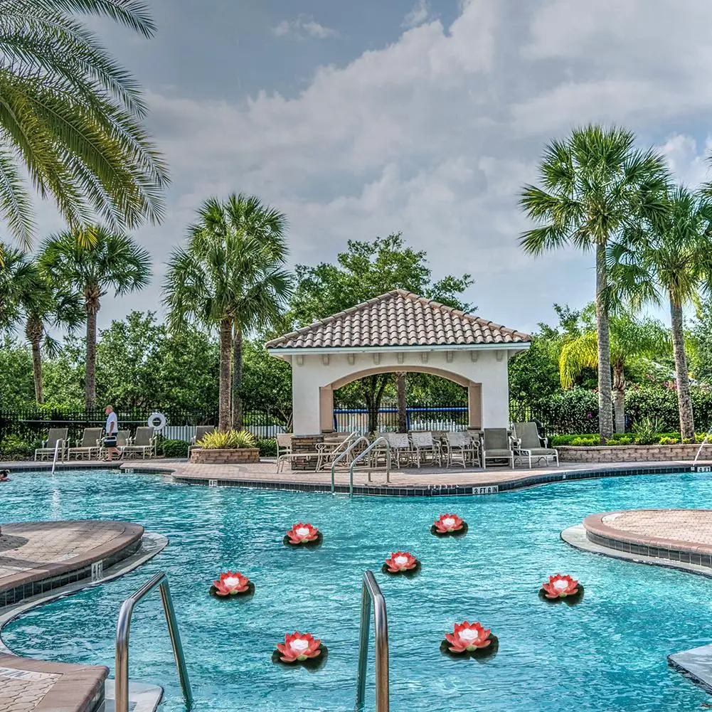 مصباح LED عائم مقاوم للماء على شكل زهرة اللوتس ديكور بركة السباحة (أحمر) #2