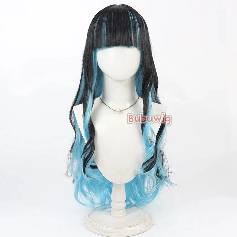Bubuwig Synthetic Hair Tenochtitlan Tlaloc Cosplay Wigs Fate FGO Tenochtitlan 80cm Long Wavy Black Mixed Blue Wig Heat Resistant