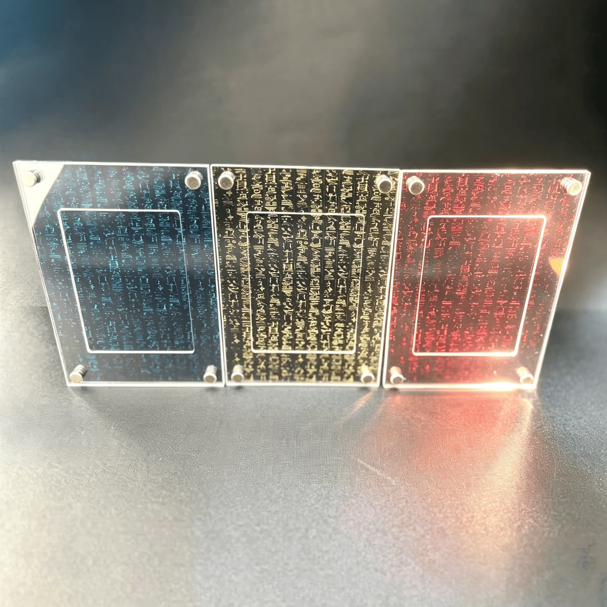 YuGiOh Egyptian Gods Theme Acrylic Card Brick Holder Red Yellow Blue Ancient Egyptian Hieroglyphs Anime Character No Cards