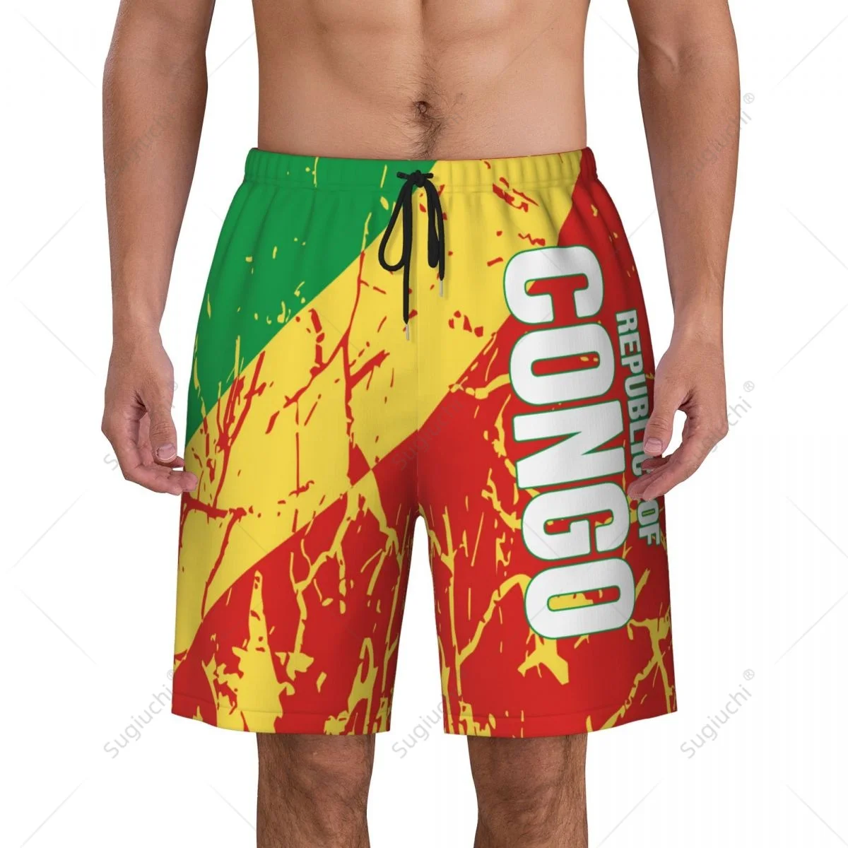 Men's Republic Of Congo Flag Beach Pants Board Shorts Surfing Boys Soccer Cycling Swimwear Running Polyester