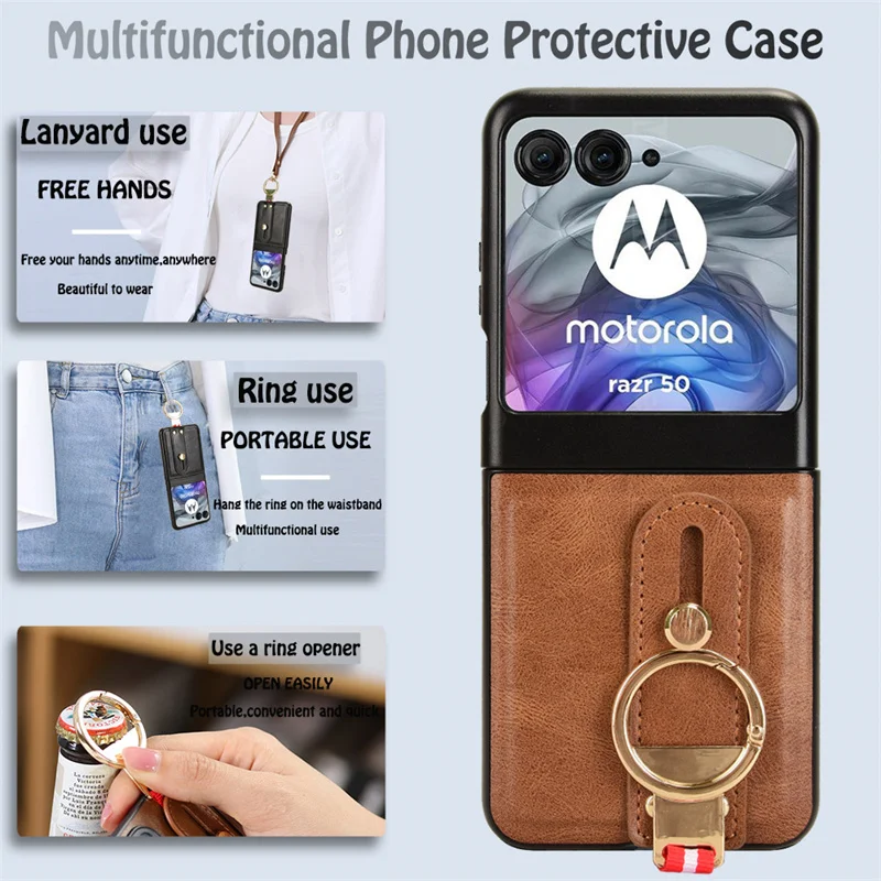 For Motorola Moto Razr 50 Razr50 2024 Ring Phone Case Case All Inclusive Multifunctional Non-Slip Phone Case with Lanyard