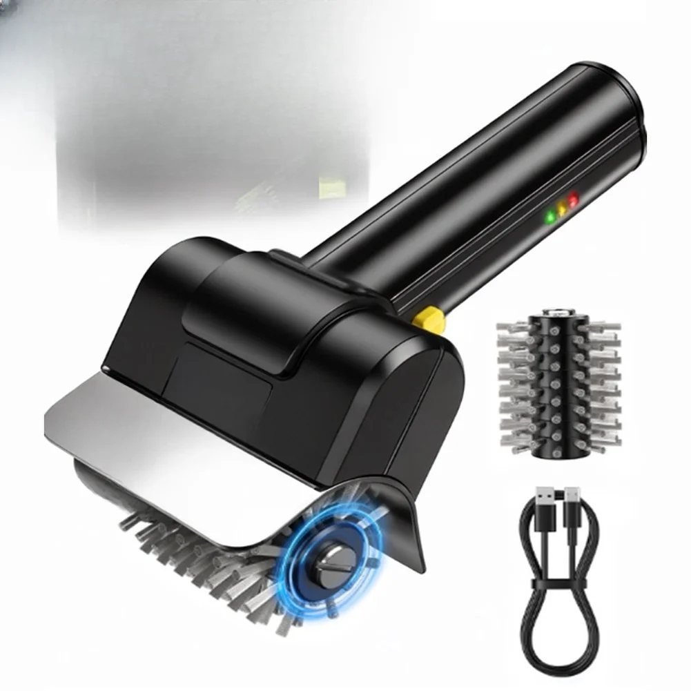 Electric Grill Brush Wireless Stainless Steel Roller Cleaning Tool With Type C Rechargeable For BBQ Barbecue Grate Scrubber