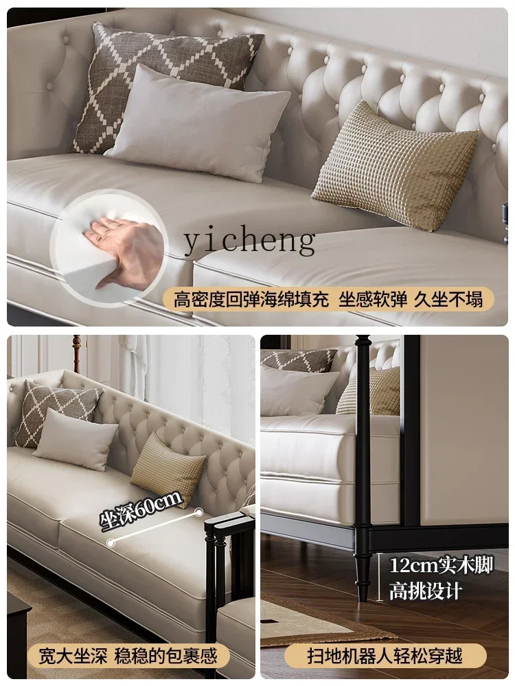 b18Retro Leather Sofa of Solid Wood Living Room Small Apartment Straight Row Three-Seat Leather Sofa