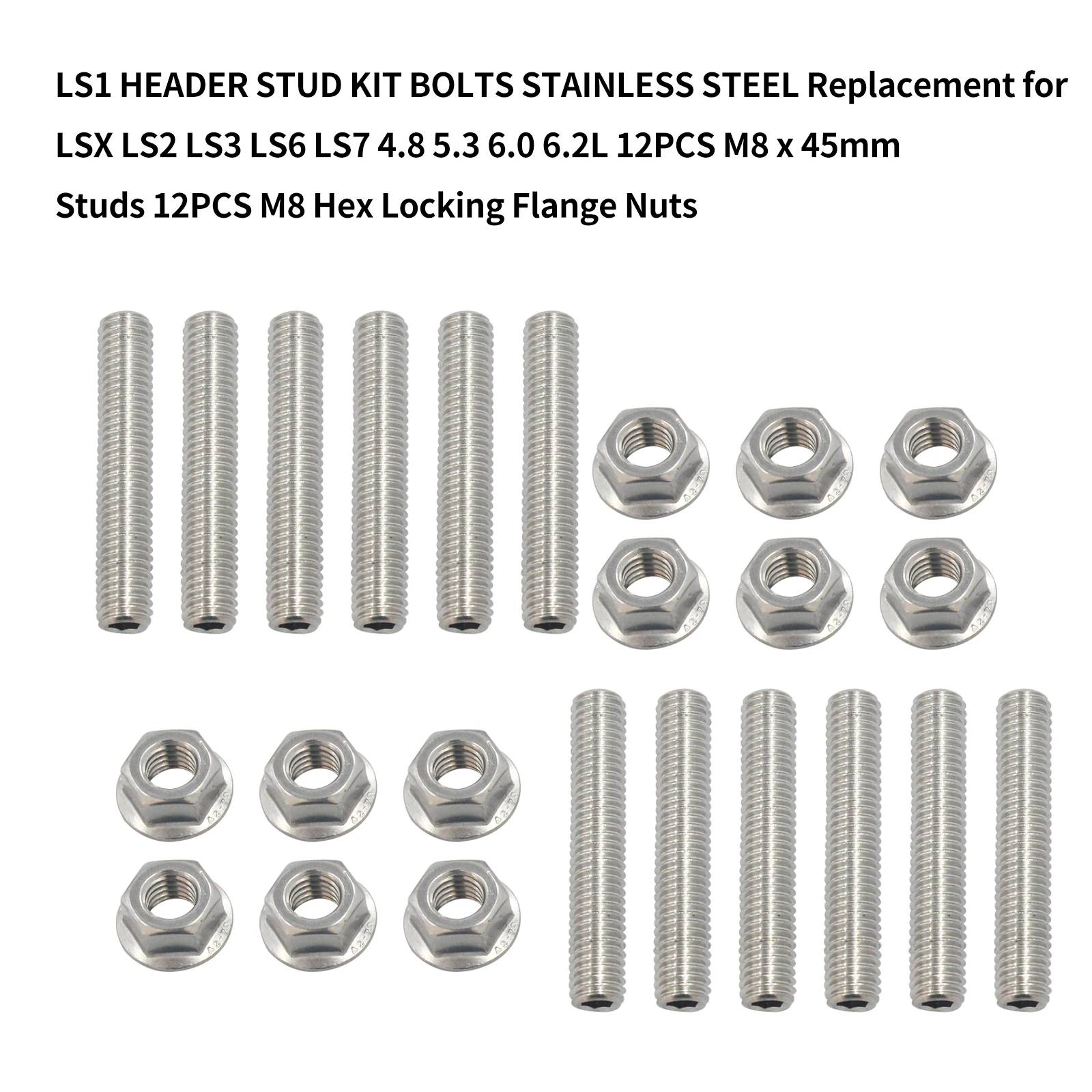 LS1 HEADER STUD KIT BOLTS STAINLESS STEEL Replacement for LSX LS2 LS3 LS6 LS7 4.8 5.3 6.0 6.2L