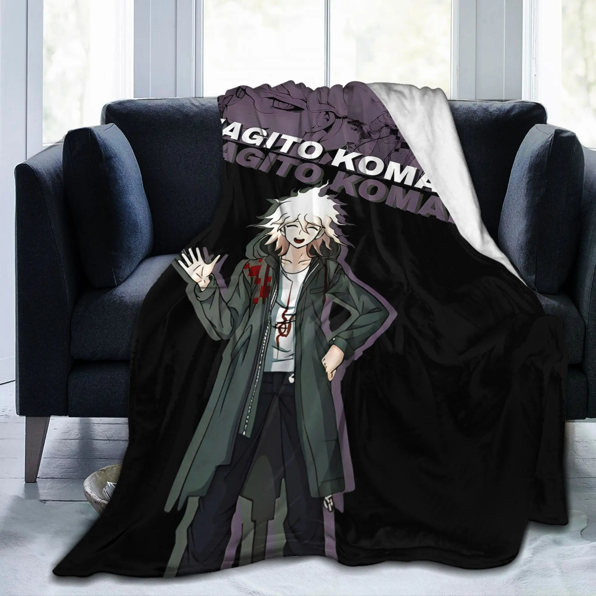 Danganronpa Nagito Komaeda Blanket Flannel Printed Game Anime Multi-function Warm Throw Blanket for Outdoor