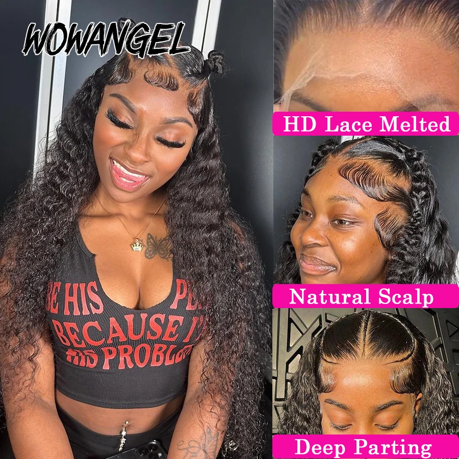 Wow Angel 250% HD parrucca del merletto 13x6 parrucche dell'onda dell'acqua dei capelli umani 13x4 Full Frontal Lace Melt Skins parrucche ricci Pre pizzicate per le donne