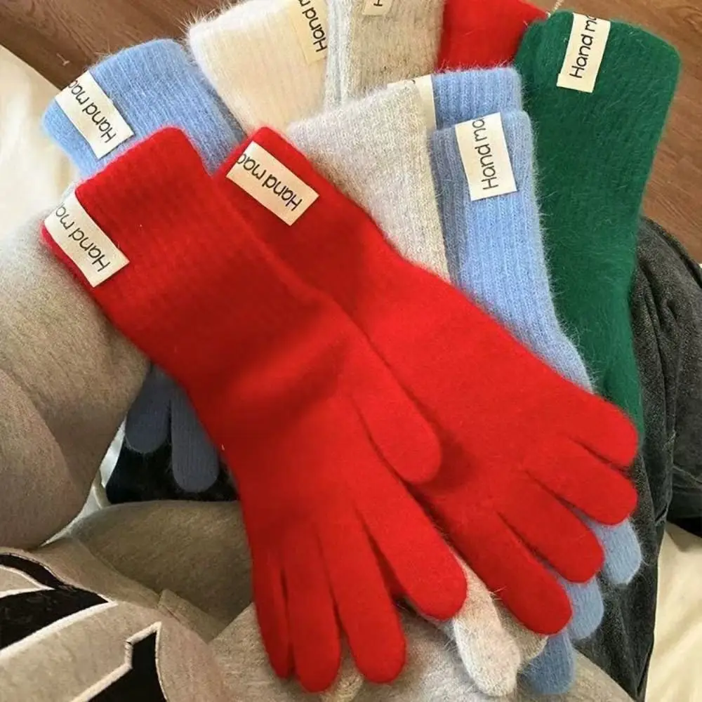 Breathable Warm Flannel Gloves Touch-screen Cold-proof Long Rabbit Fur Gloves Comfortable Candy Colored Driving Gloves Outdoor