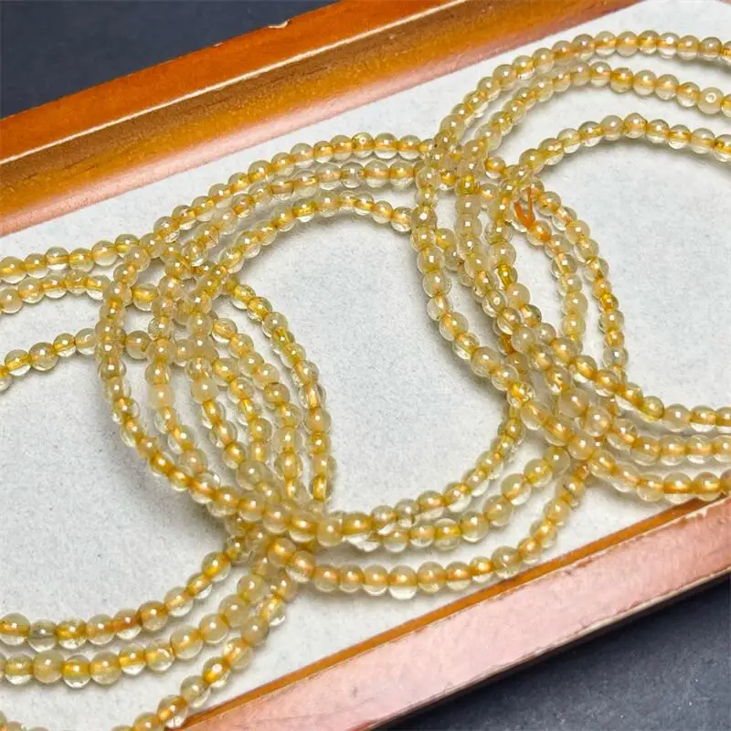 3MM Natural Gold Rutilated Quartz Triple Circle Bracelet Fashion Reiki Gemstone Round Beads Bracelets Jewelry Couple Gift 1PCS